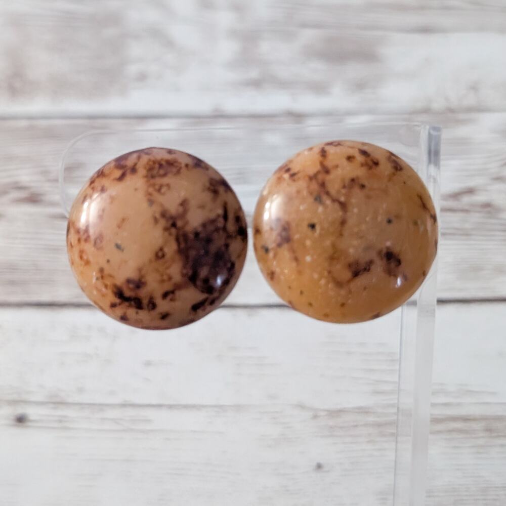 Vintage Clip On Earrings Brown Speckled Statement